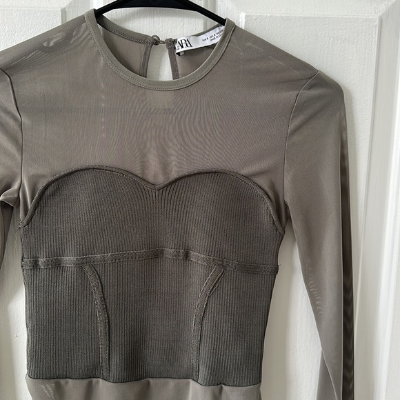 ZARA Mesh and Knit Bodysuit Olive Color - Picture 3 of 3